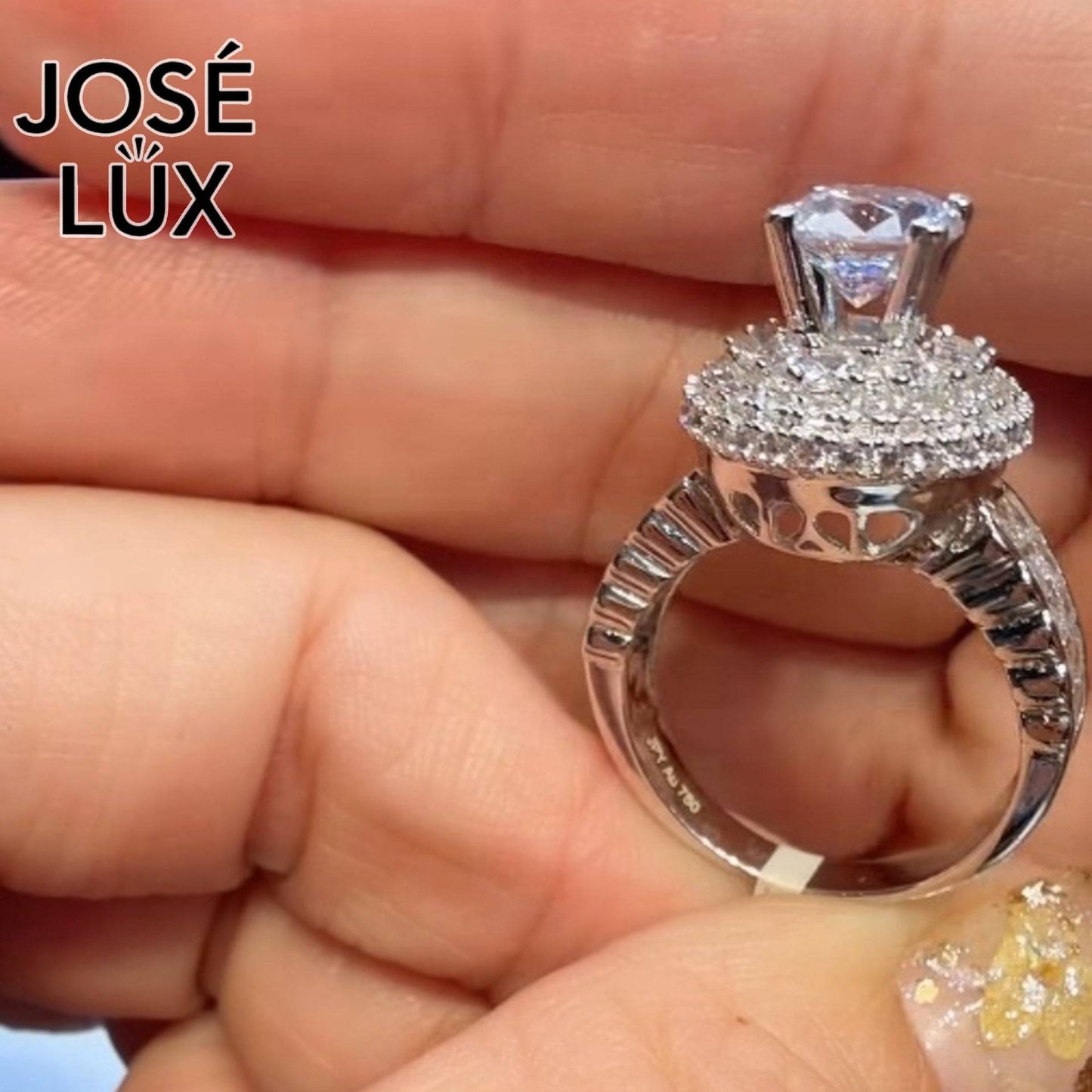 Handmade Five-Row Halo Moissanite Ring — 925 Sterling Silver, Rhodium Plated White Gold Finish, GRA Moissanite