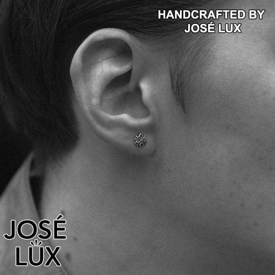 Handmade Gothic Cross Stud Earring — Men's 925 Sterling Silver, Hand-Oxidized Black & Silver Finish