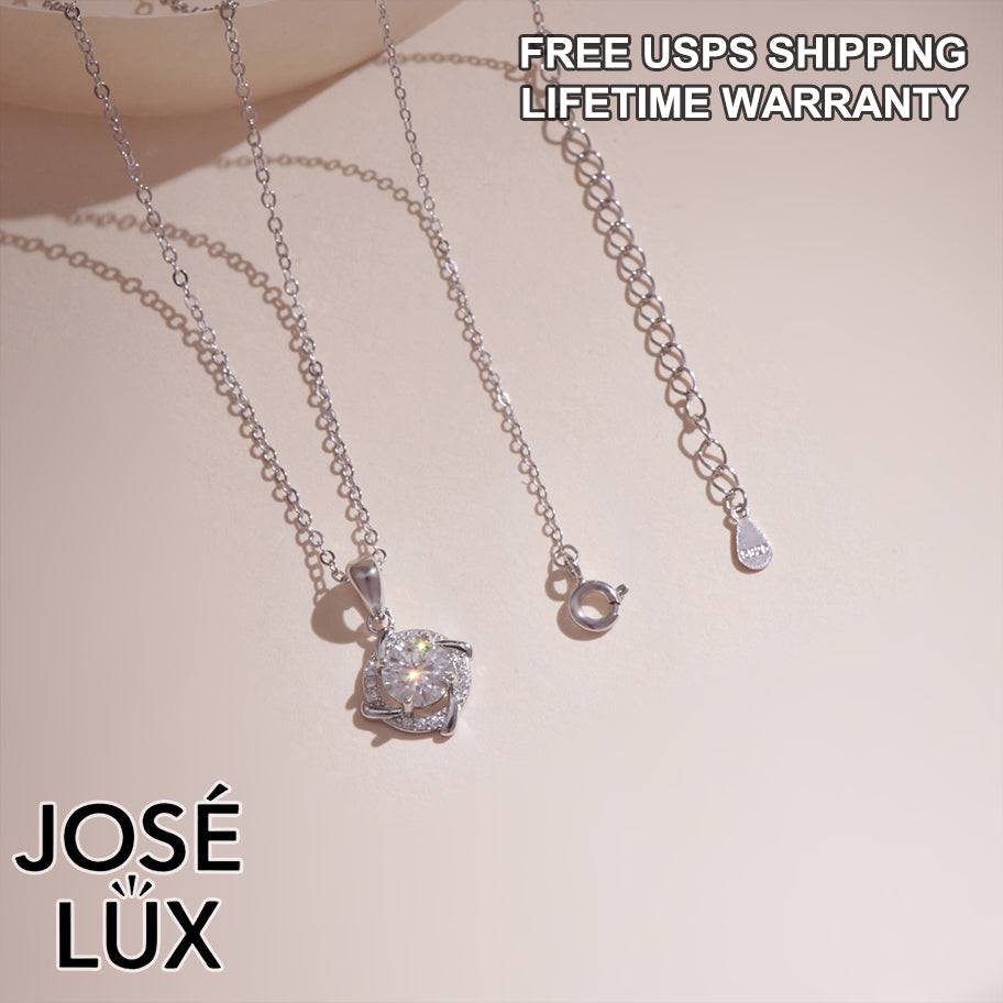 Handmade Love Knot Moissanite Pendant Necklace — 925 Sterling Silver, Rhodium Plated White Gold Finish, GRA Moissanite