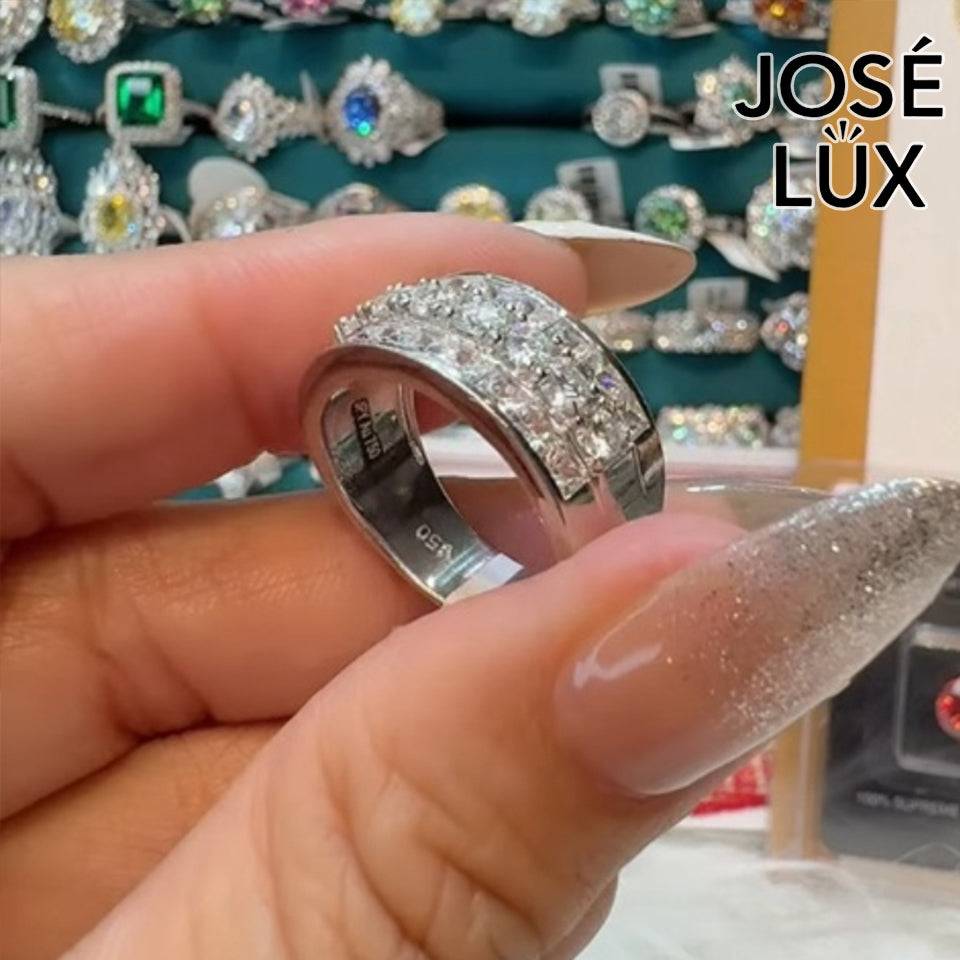 Handmade Wide Band Channel Set Ring — 925 Sterling Silver, Rhodium Plated White Gold Finish, GRA Moissanite