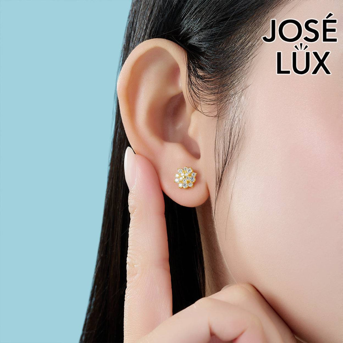 Handmade Moissanite Flower Cluster Stud Earrings 10K Yellow Gold — Full Moissanite Setting