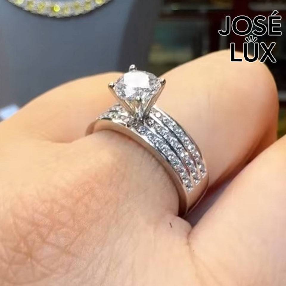 Handmade Triple Row Pavé Moissanite Ring — 925 Sterling Silver, Rhodium Plated White Gold Finish, GRA Moissanite