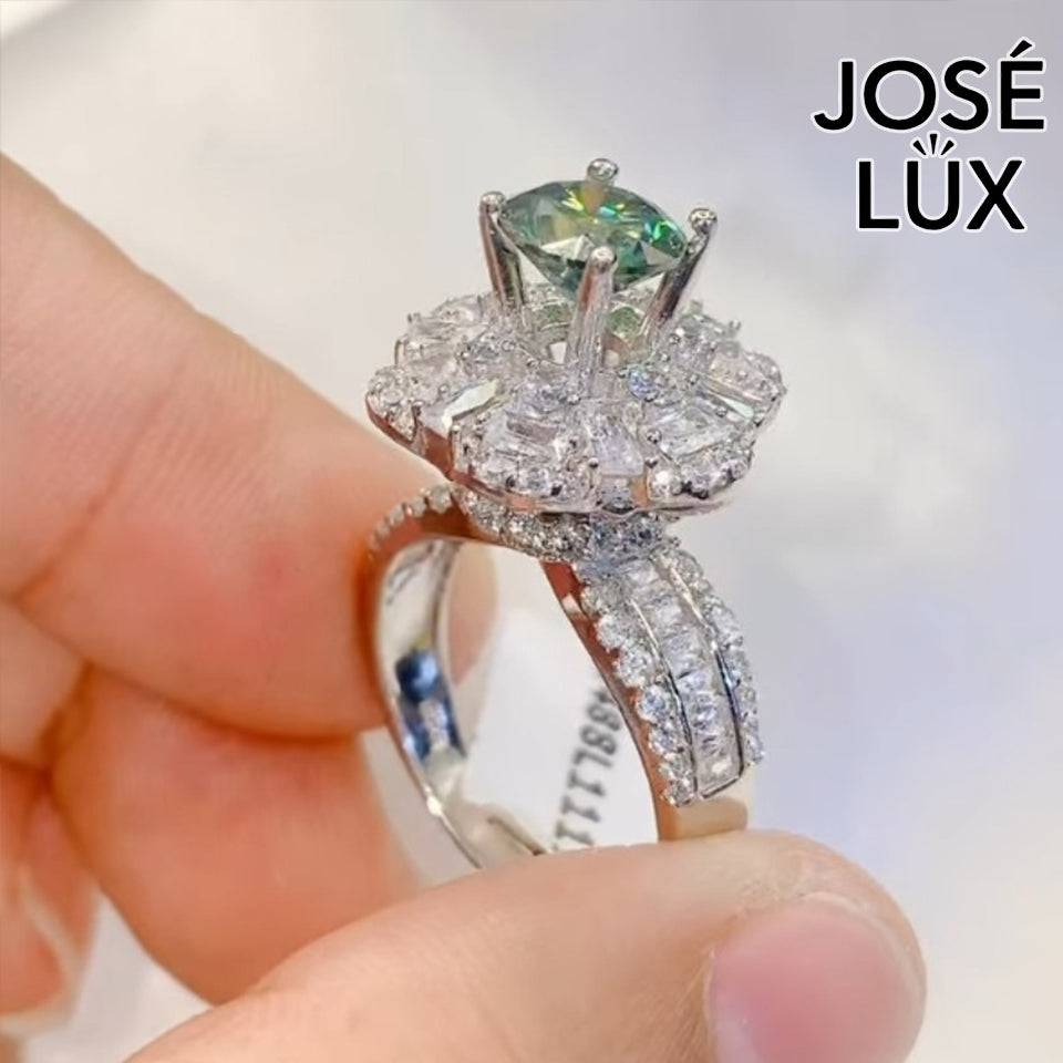 Handmade Green Moissanite Ballerina Ring — 925 Sterling Silver, Rhodium Plated White Gold Finish, GRA Moissanite