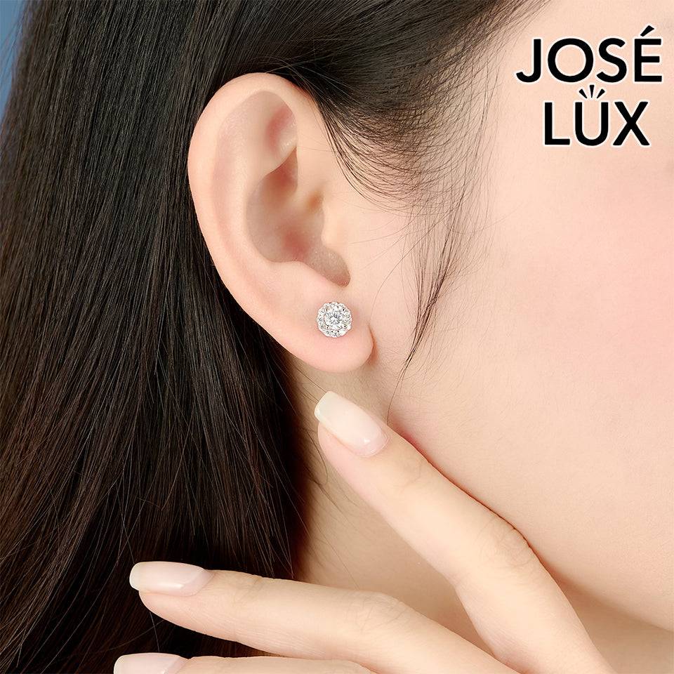 Handmade Round Halo Stud Earrings — 925 Sterling Silver, Rhodium Plated White Gold Finish, Swiss CZ