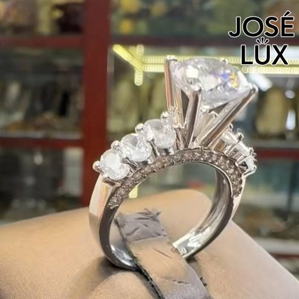 Handmade Seven Stone Moissanite Ring — 925 Sterling Silver, Rhodium Plated White Gold Finish, GRA Moissanite