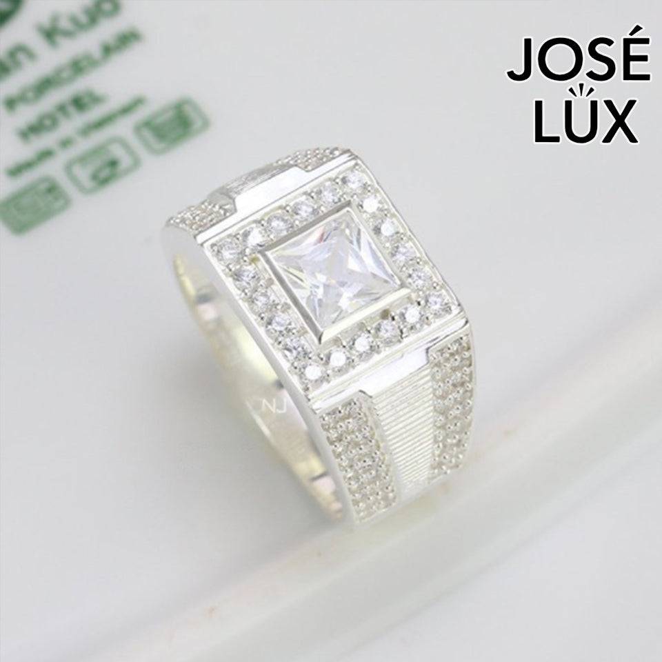 Handmade Men’s Princess-Cut Halo CZ Ring — 925 Sterling Silver, Rhodium Plated White Gold Finish, Swiss-Certified CZ