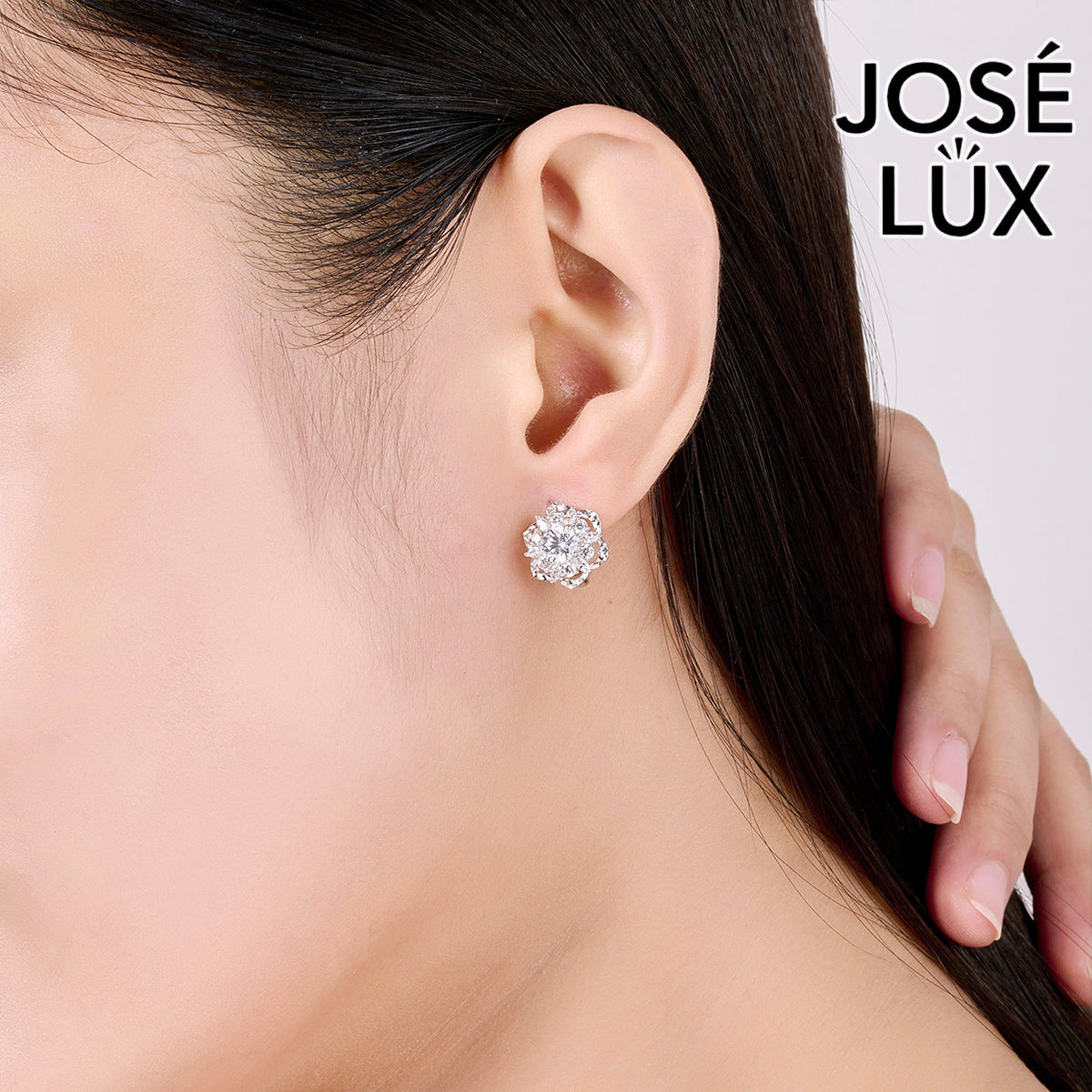 Handmade Moissanite Flower Leverback Earrings 10K White Gold — GRA Certified Center Stone