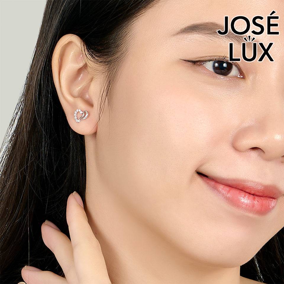 Handmade Open Heart Stud Earrings — 925 Sterling Silver, Rhodium Plated White Gold Finish, Swiss CZ