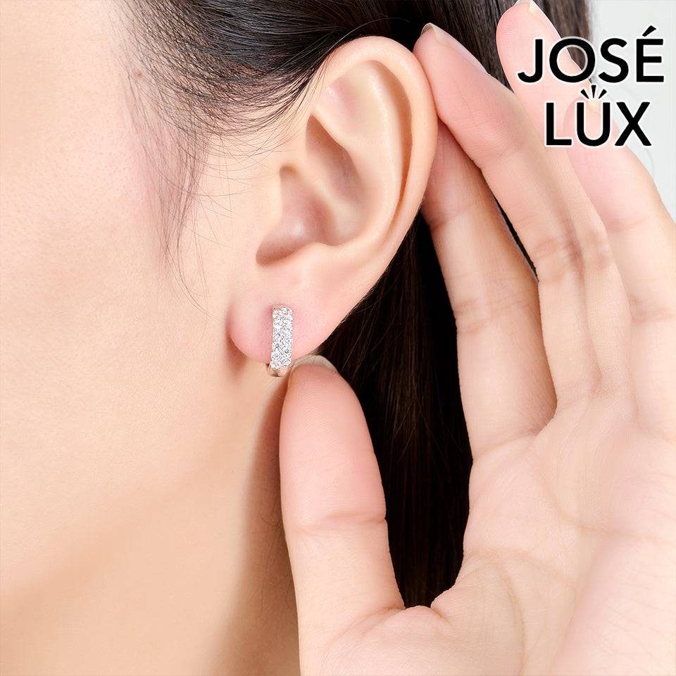 Handmade CZ Huggie Hoop Earrings — 925 Sterling Silver, Rhodium Plated White Gold Finish, Swiss CZ