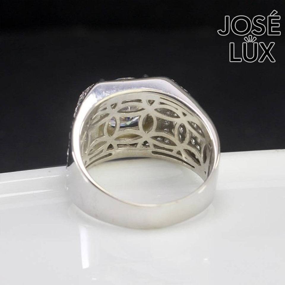 Handmade Men's Square Halo Ring — 925 Sterling Silver, Rhodium Plated White Gold Finish, 4ct Moissanite & CZ