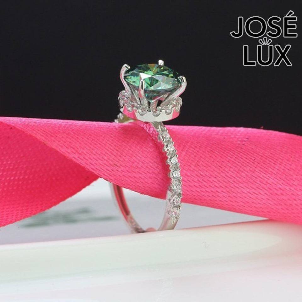 Handmade Green Moissanite Solitaire Halo Ring — 925 Sterling Silver, Rhodium Plated White Gold Finish, GRA Moissanite