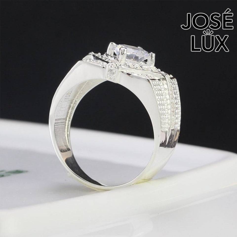 Handmade Men’s Diamond-Shape Halo CZ Ring — 925 Sterling Silver, Rhodium Plated White Gold Finish, Swiss-Certified CZ