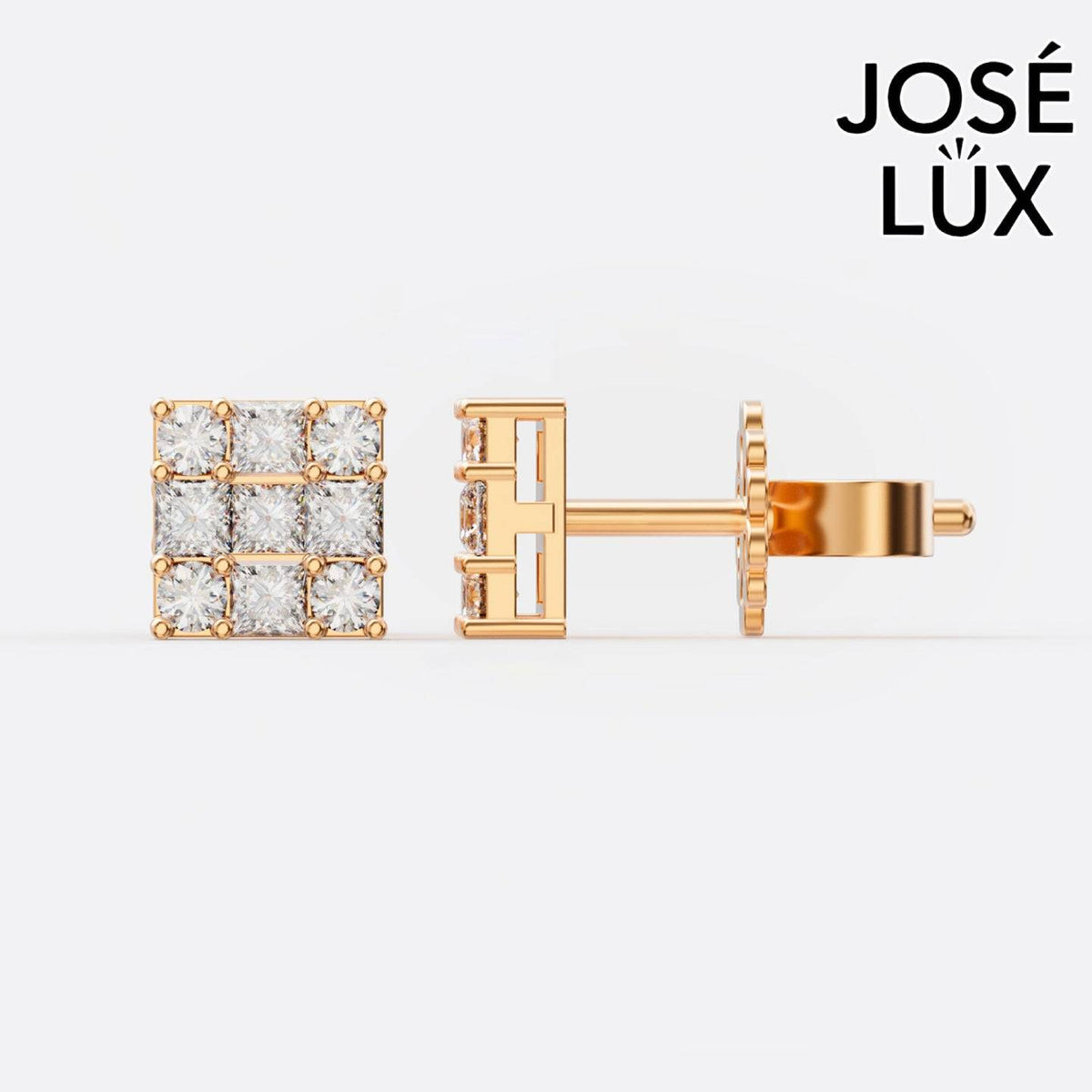 Handmade Men’s Square Cluster Earrings – 10K & 14K Gold Moissanite (Single or Pair)