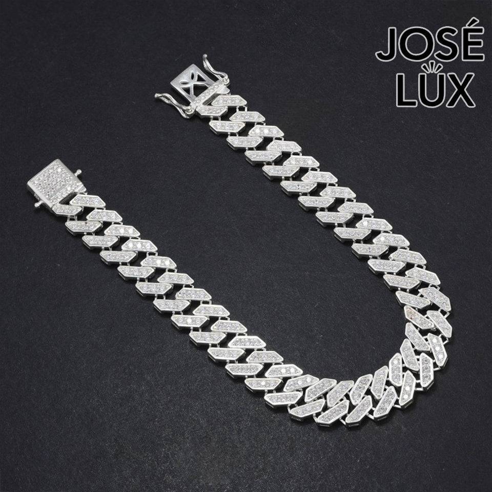 Handmade Miami Cuban Link Bracelet for Men — 9mm, 925 Sterling Silver, Swiss CZ Pavé, Rhodium Plated White Gold Finish