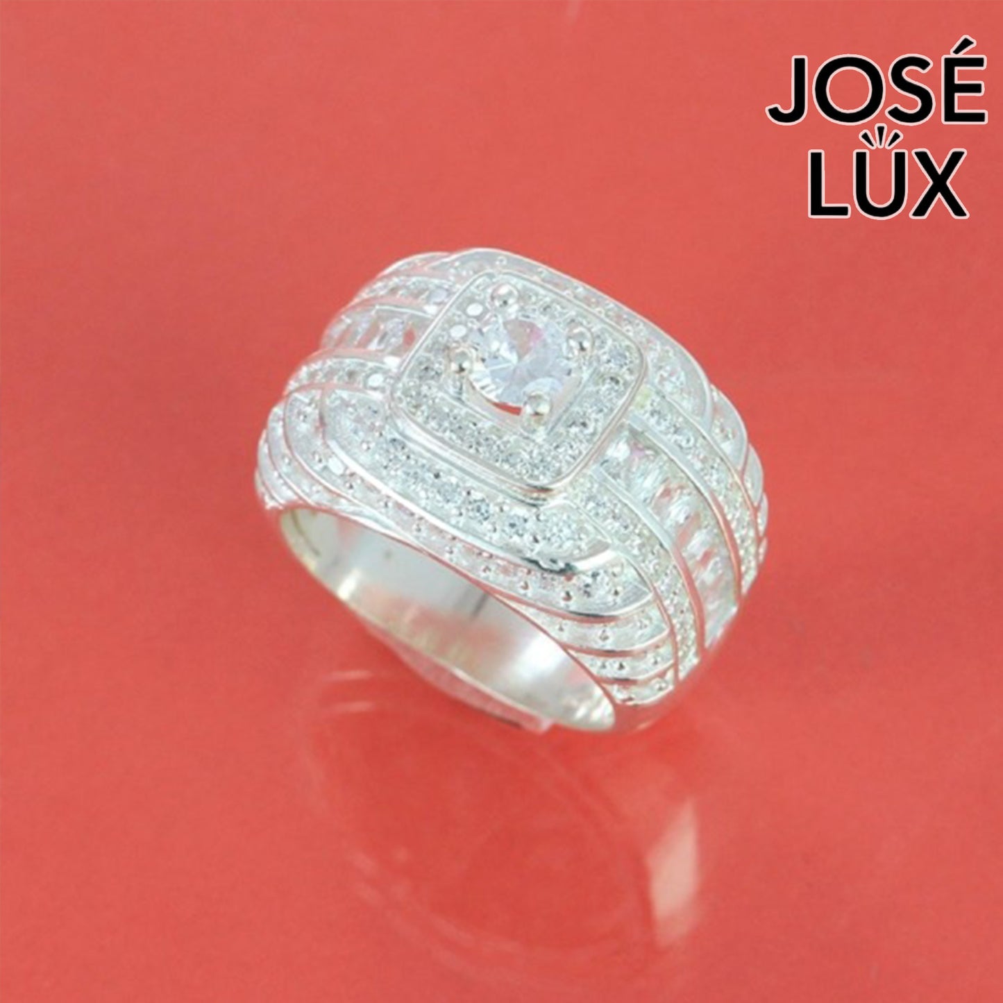 Handmade Men’s Halo CZ Ring — 925 Sterling Silver, Rhodium Plated White Gold Finish, Swiss-Certified CZ