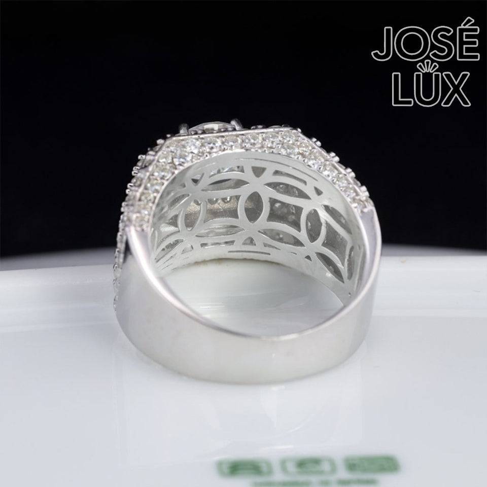 Handmade Men's Wide Pavé Ring — 925 Sterling Silver, Rhodium Plated White Gold Finish, GRA Moissanite