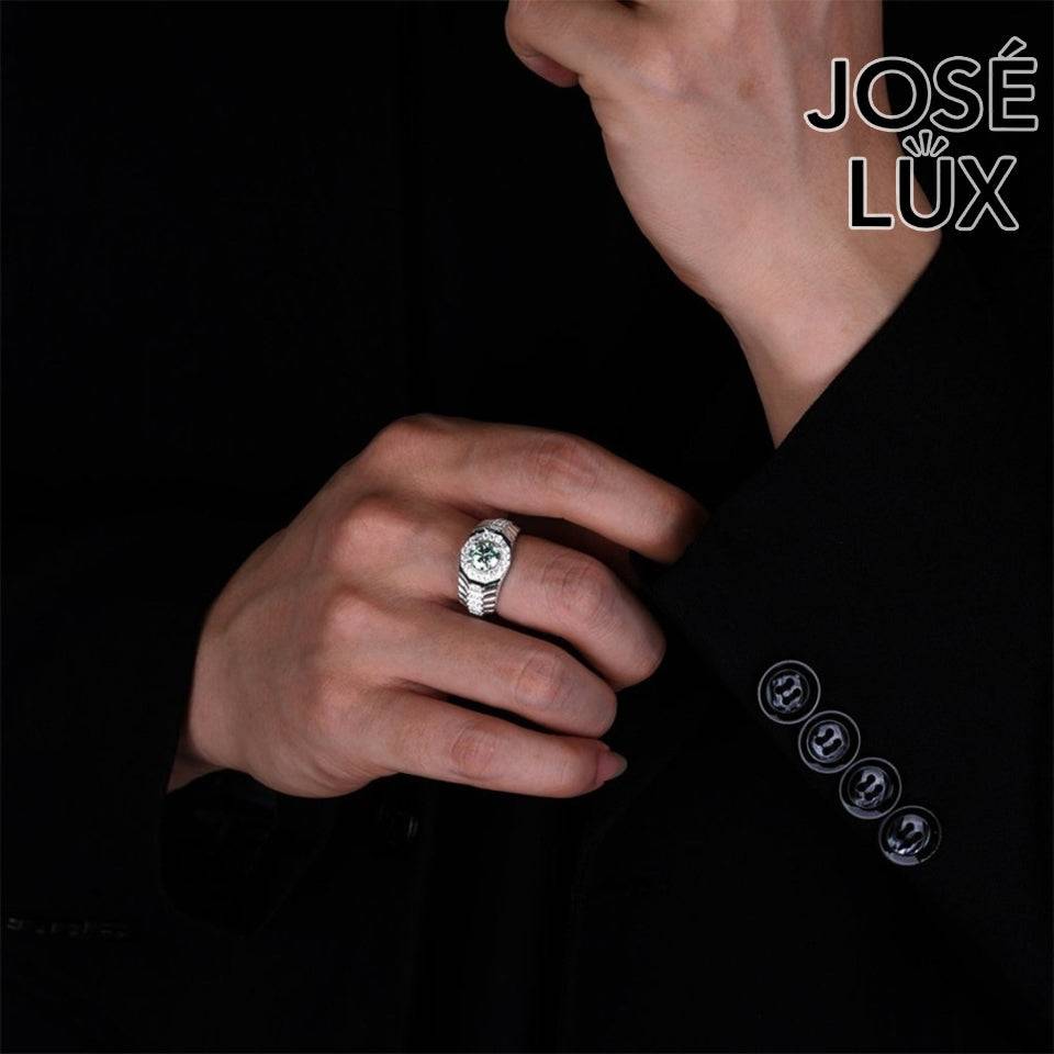 Handmade Men’s Watch-Inspired Octagon Halo Ring — 925 Sterling Silver, Rhodium Plated White Gold Finish, GRA Moissanite