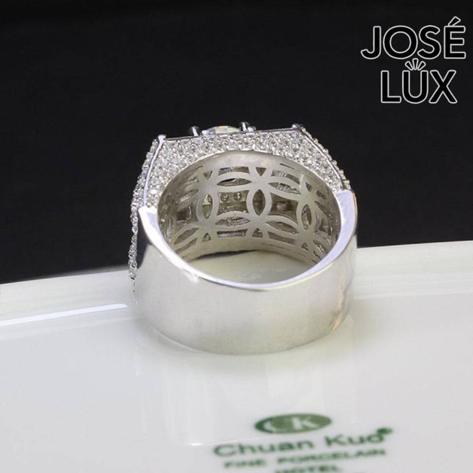 Handmade Men's Iced Out Moissanite Baguette Cluster Ring — 925 Sterling Silver, Rhodium Plated White Gold Finish, GRA Moissanite