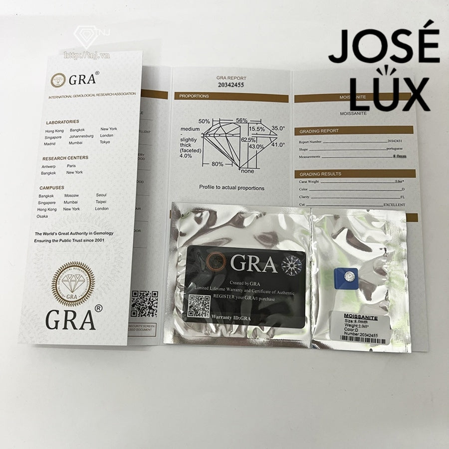 Detailed GRA report and certification for Men's Sterling Silver Moissanite Ring 2CT, verifying gemstone quality and authenticity.