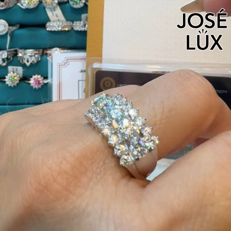 Handmade Scalloped Cluster Band Ring — 925 Sterling Silver, Rhodium Plated White Gold Finish, GRA Moissanite