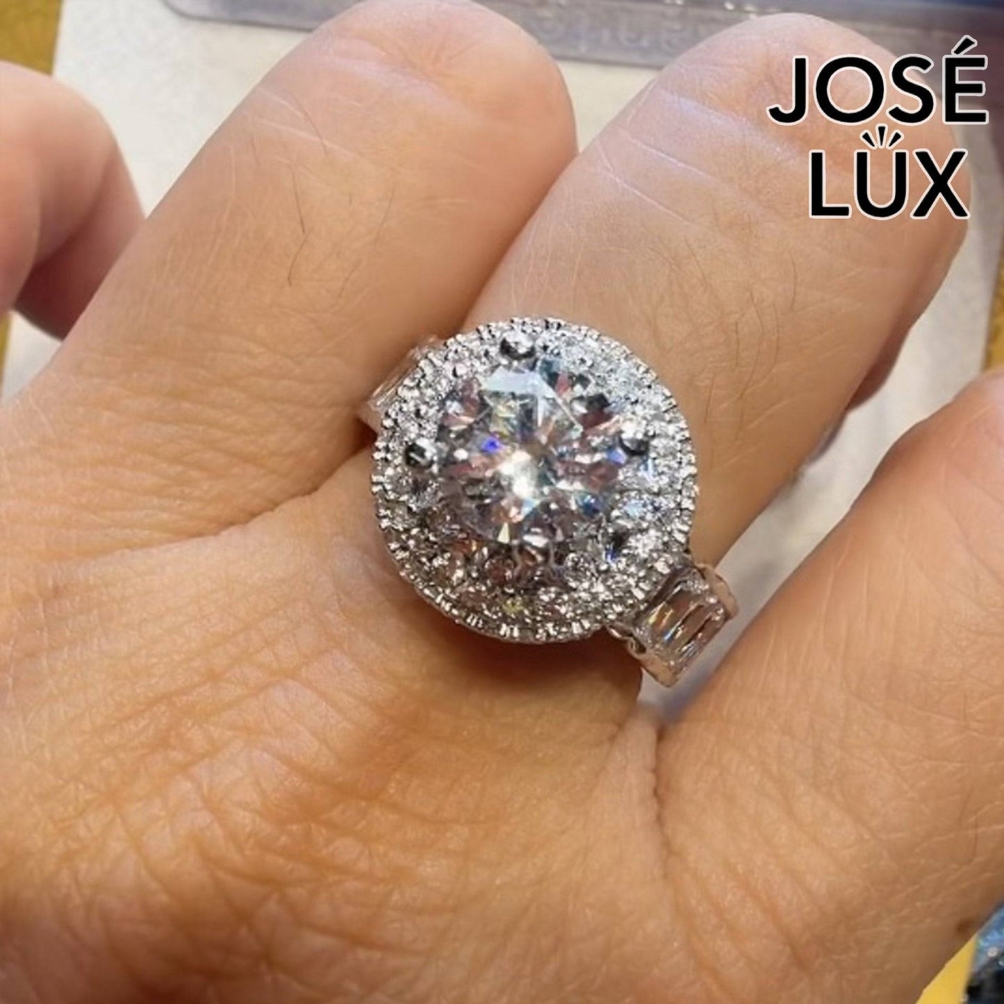 Handmade Five-Row Halo Moissanite Ring — 925 Sterling Silver, Rhodium Plated White Gold Finish, GRA Moissanite