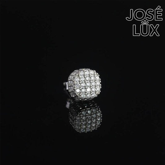 Handmade Men’s Round Cluster Stud Earring — 925 Sterling Silver, Rhodium Plated White Gold Finish, Full Moissanite
