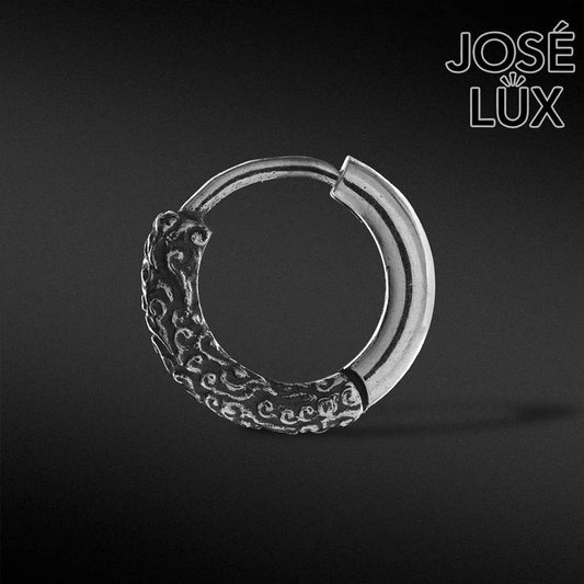 Handmade Engraved Huggie Hoop Earring — Men's 925 Sterling Silver, Hand-Oxidized Black & Silver Finish