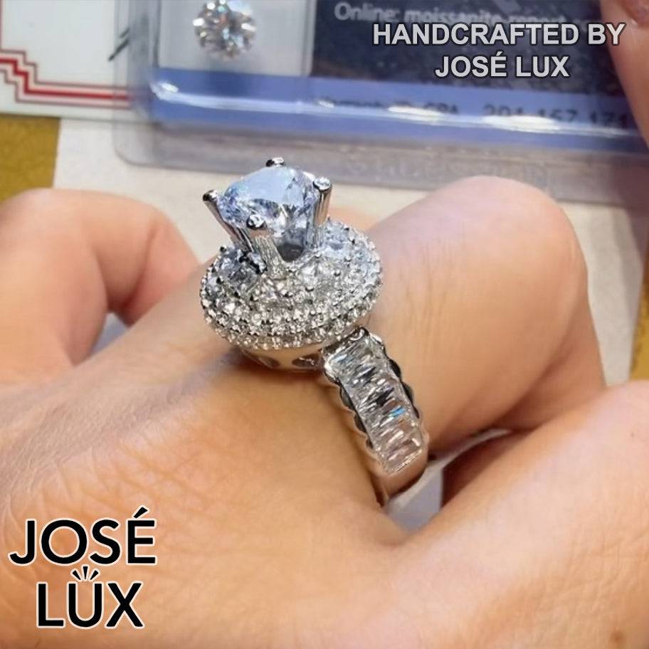Handmade Five-Row Halo Moissanite Ring — 925 Sterling Silver, Rhodium Plated White Gold Finish, GRA Moissanite