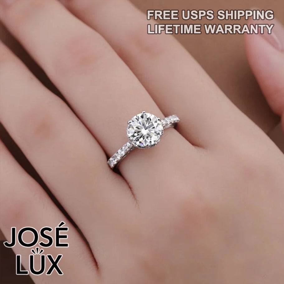 Handmade Vintage Filigree Hidden Halo Ring — 925 Sterling Silver, Rhodium Plated White Gold Finish, GRA Moissanite 2ct