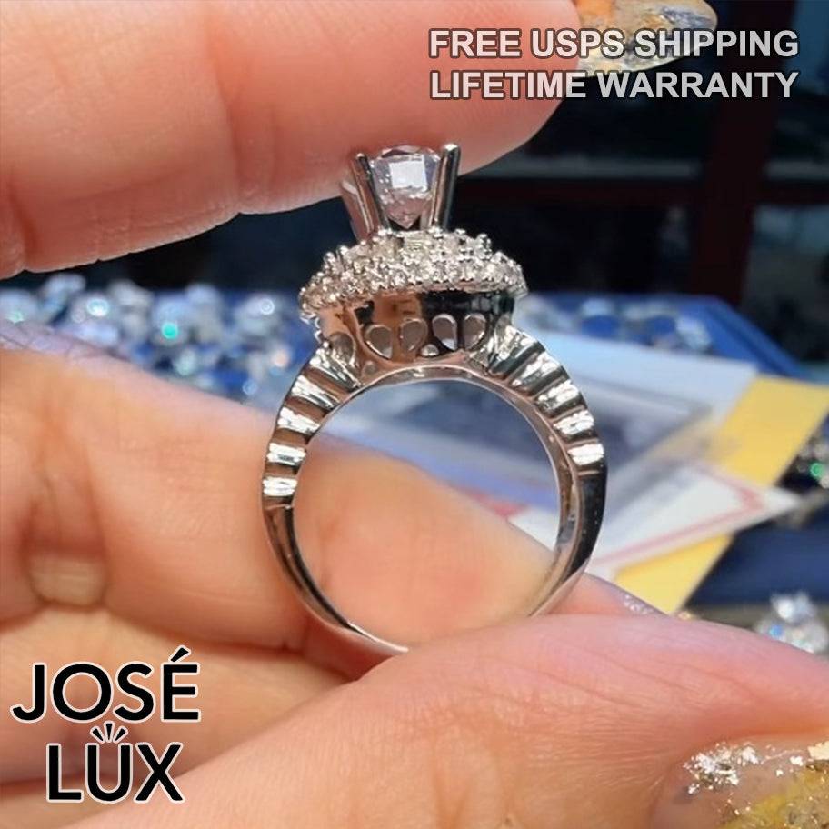 Handmade Five-Row Halo Moissanite Ring — 925 Sterling Silver, Rhodium Plated White Gold Finish, GRA Moissanite