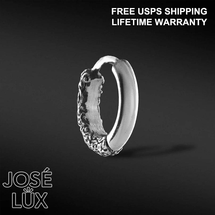 Handmade Engraved Huggie Hoop Earring — Men's 925 Sterling Silver, Hand-Oxidized Black & Silver Finish