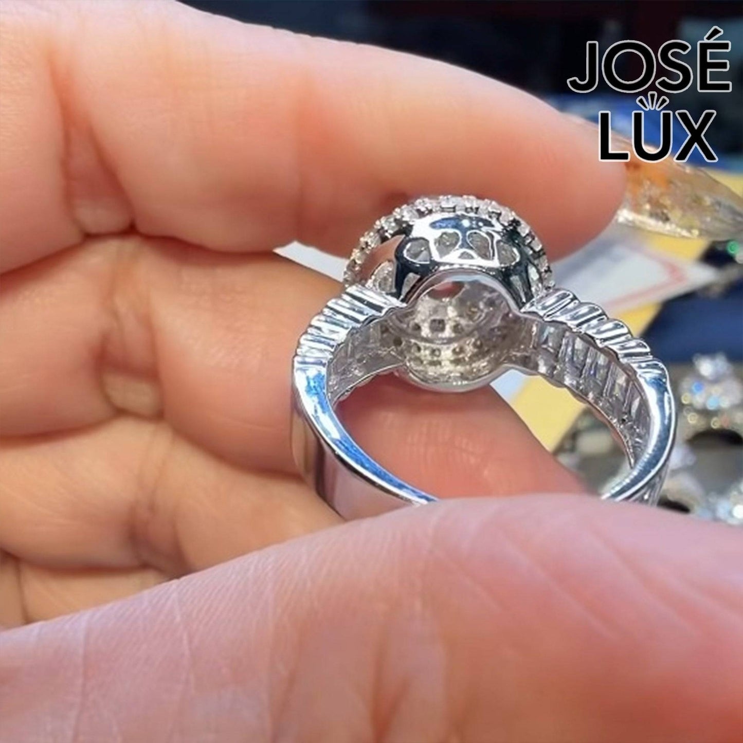 Handmade Five-Row Halo Moissanite Ring — 925 Sterling Silver, Rhodium Plated White Gold Finish, GRA Moissanite