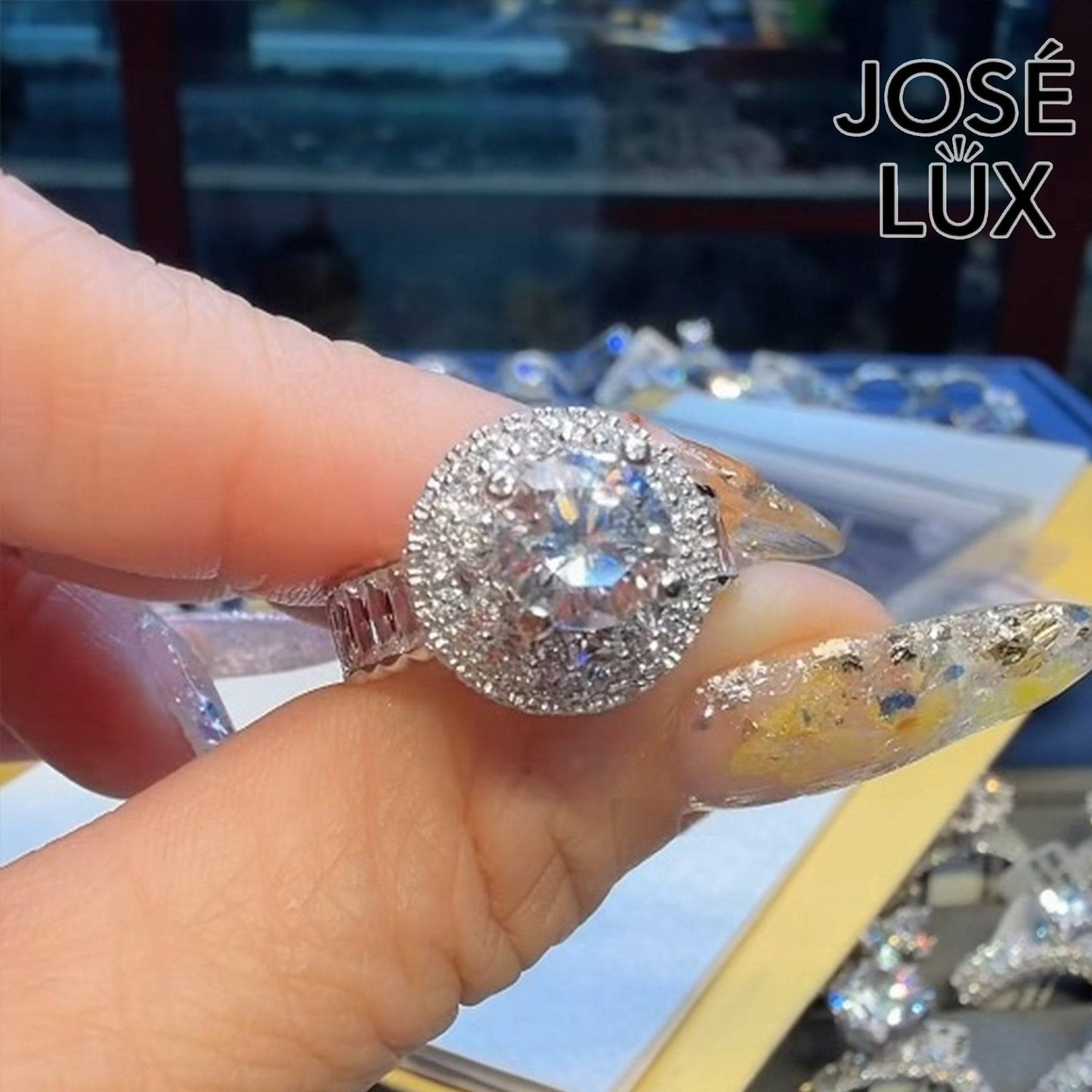 Handmade Five-Row Halo Moissanite Ring — 925 Sterling Silver, Rhodium Plated White Gold Finish, GRA Moissanite