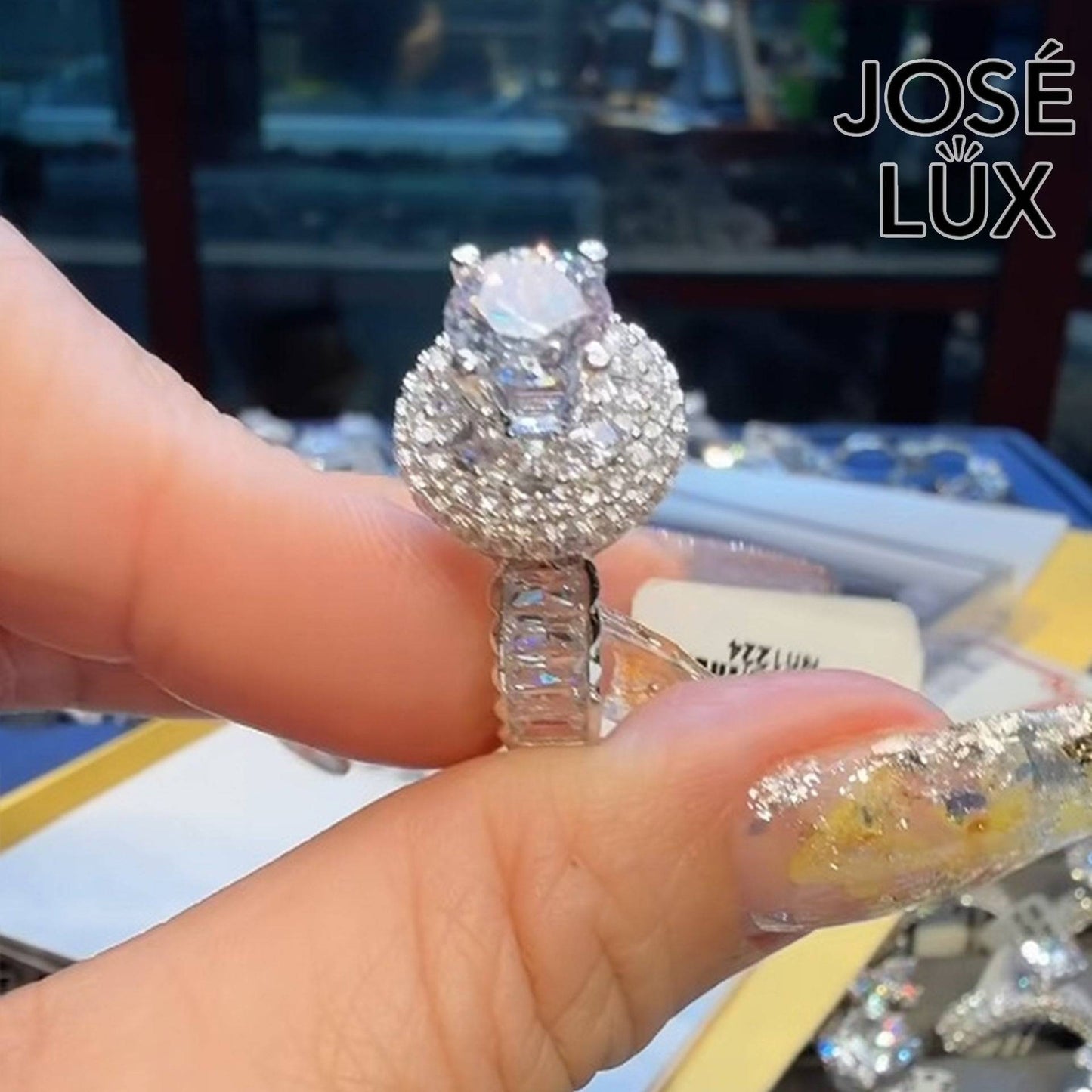 Handmade Five-Row Halo Moissanite Ring — 925 Sterling Silver, Rhodium Plated White Gold Finish, GRA Moissanite