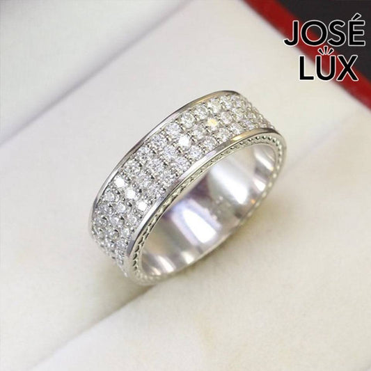 Handmade Men's Wide Pavé Band Ring — 925 Sterling Silver, Rhodium Plated White Gold Finish, GRA Moissanite