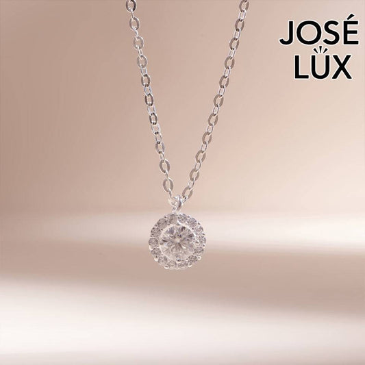 Handmade Round Halo Moissanite Pendant Necklace — 925 Sterling Silver, Rhodium Plated White Gold Finish, GRA Moissanite