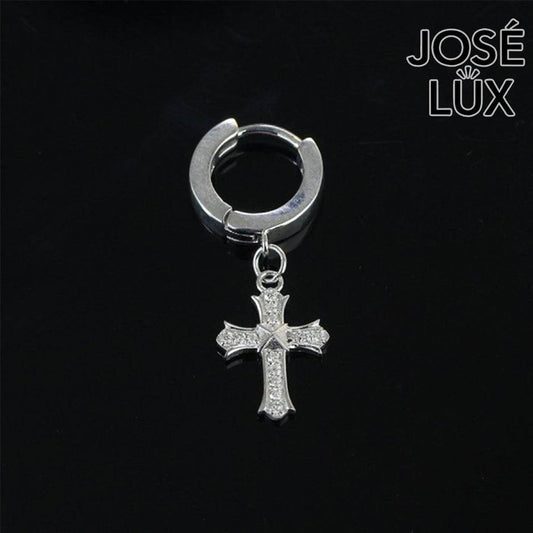 Handmade Men’s Cross Huggie Dangle Earring — 925 Sterling Silver, Rhodium Plated White Gold Finish, Full Moissanite Cross Pendant