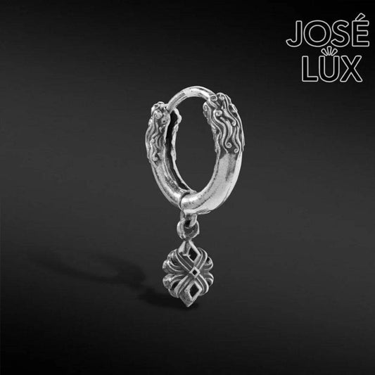 Handmade Charm Dangle Huggie Earring — Men's 925 Sterling Silver, Hand-Oxidized Black & Silver Finish