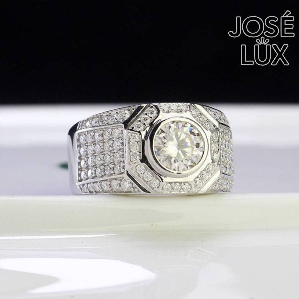 Handmade Men's Bezel Set Ring — 925 Sterling Silver, Rhodium Plated White Gold Finish, GRA Moissanite