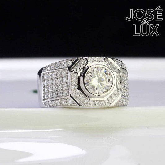 Handmade Men's Bezel Set Ring — 925 Sterling Silver, Rhodium Plated White Gold Finish, GRA Moissanite