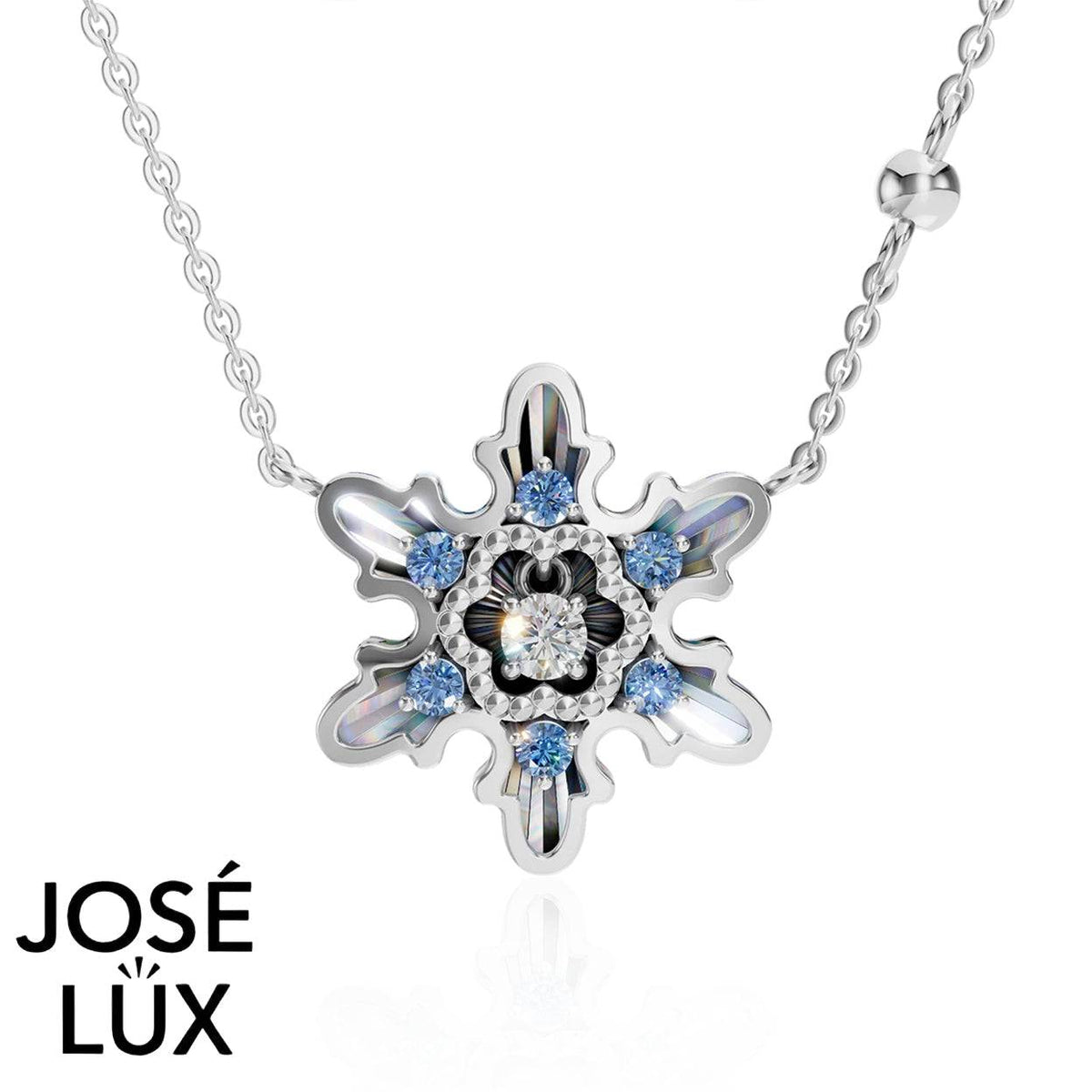 Handmade Women’s 10K White Gold Snowflake Necklace — Twinkle Snow CZ, 18 Inches