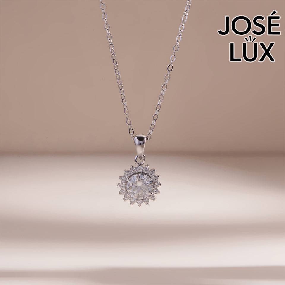 Handmade Sunburst Moissanite Pendant Necklace — 925 Sterling Silver, Rhodium Plated White Gold Finish, GRA Moissanite