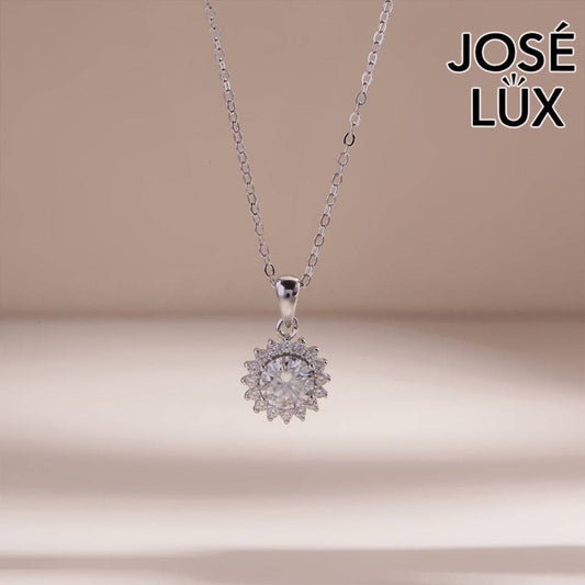 Handmade Sunburst Moissanite Pendant Necklace — 925 Sterling Silver, Rhodium Plated White Gold Finish, GRA Moissanite
