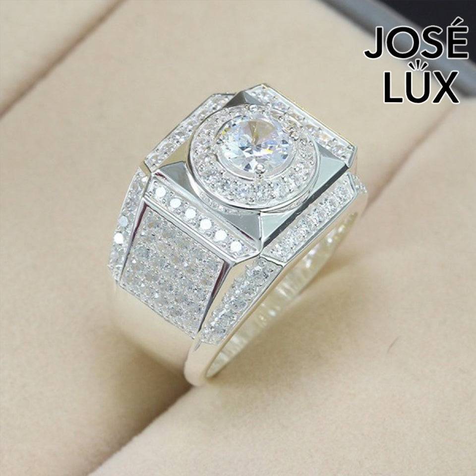 Handmade Men’s Double Halo CZ Ring — 925 Sterling Silver, Rhodium Plated White Gold Finish, Swiss-Certified CZ