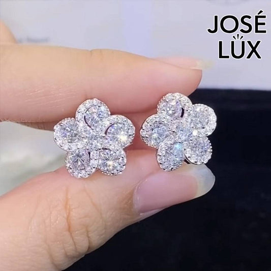 Handmade Moissanite Flower Clip-On Earrings — 925 Sterling Silver, Rhodium Plated White Gold Finish, GRA Moissanite