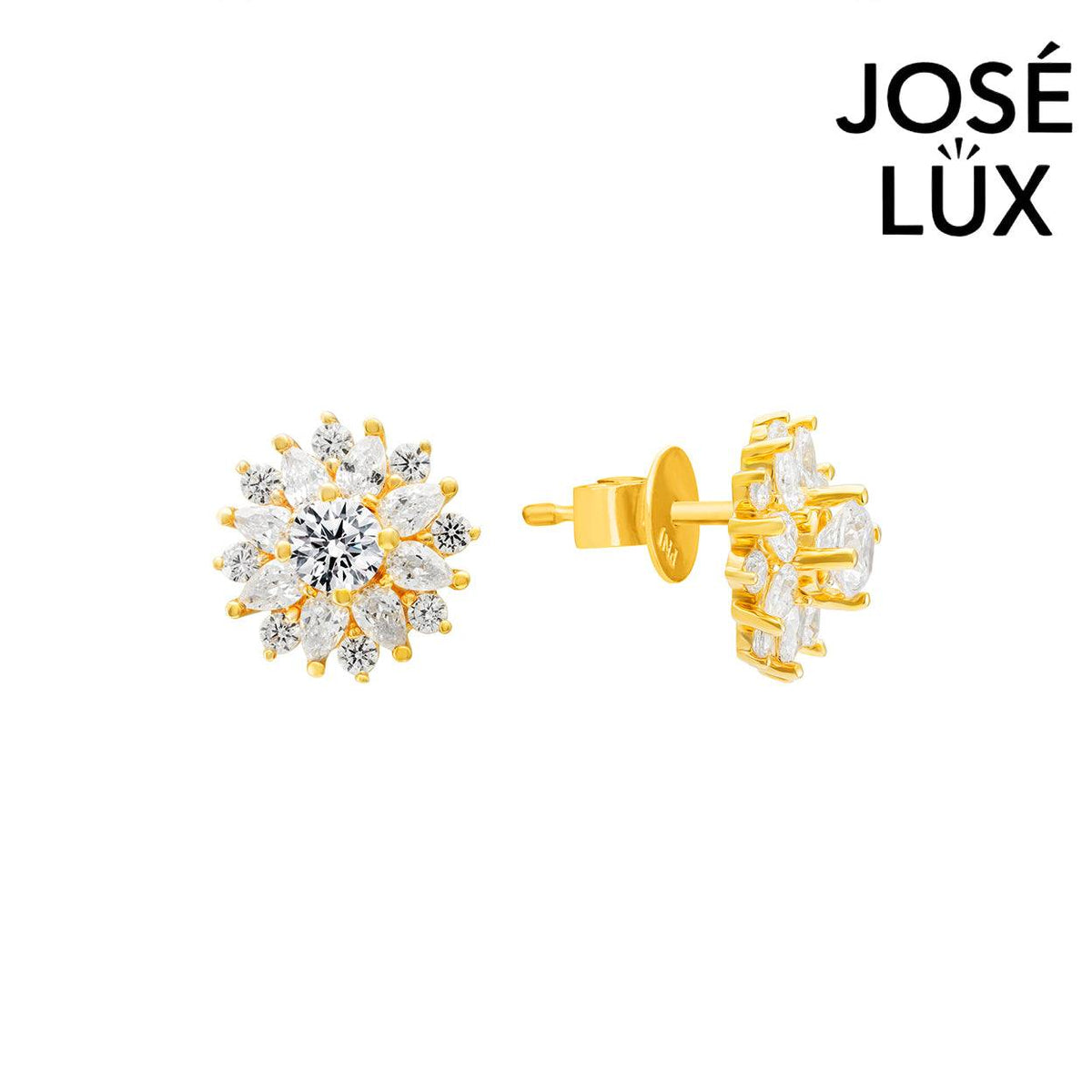 Handmade Moissanite Flower Cluster Stud Earrings 14K Gold — GRA Certified Center Stone