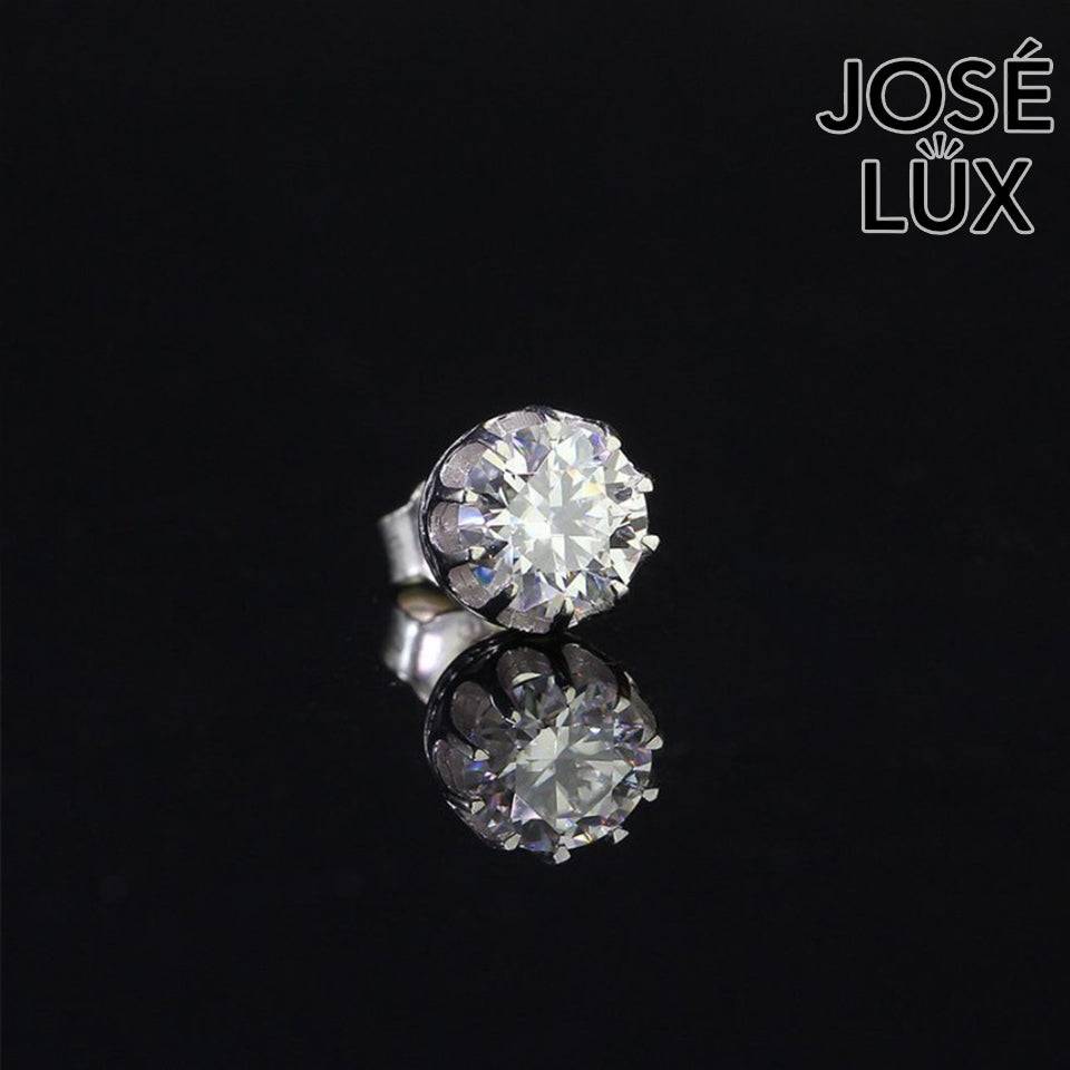 Handmade Men’s Crown Solitaire Stud Earring — 925 Sterling Silver, Rhodium Plated White Gold Finish, GRA Moissanite 0.8ct