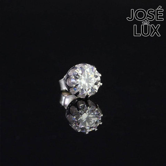 Handmade Men’s Crown Solitaire Stud Earring — 925 Sterling Silver, Rhodium Plated White Gold Finish, GRA Moissanite 0.8ct