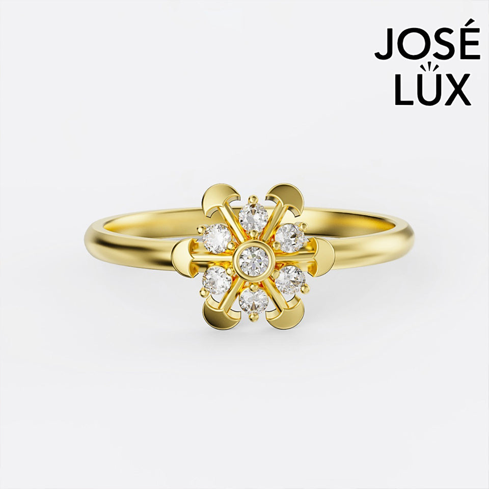 Handmade Moissanite Compass Flower Ring — 10K & 14K Gold, GRA Certified Moissanite