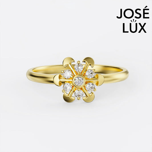 Handmade Moissanite Compass Flower Ring — 10K & 14K Gold, GRA Certified Moissanite